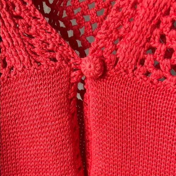 NWT Coldwater Creek Coral Crochet Craze Knit Short Sleeve Cardigan Sweater - 1X - Picture 7 of 10